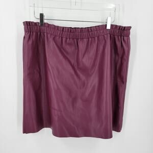 Loft Skirt Womens Petite XL PXL Burgandy Faux Leather Mini Stretch Waist Lined